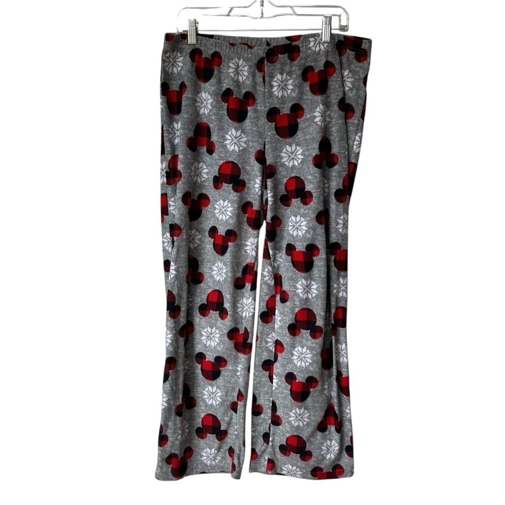 Disney Christmas Buffalo Plaid Mickey Print Plush Pajama Pants, Large
